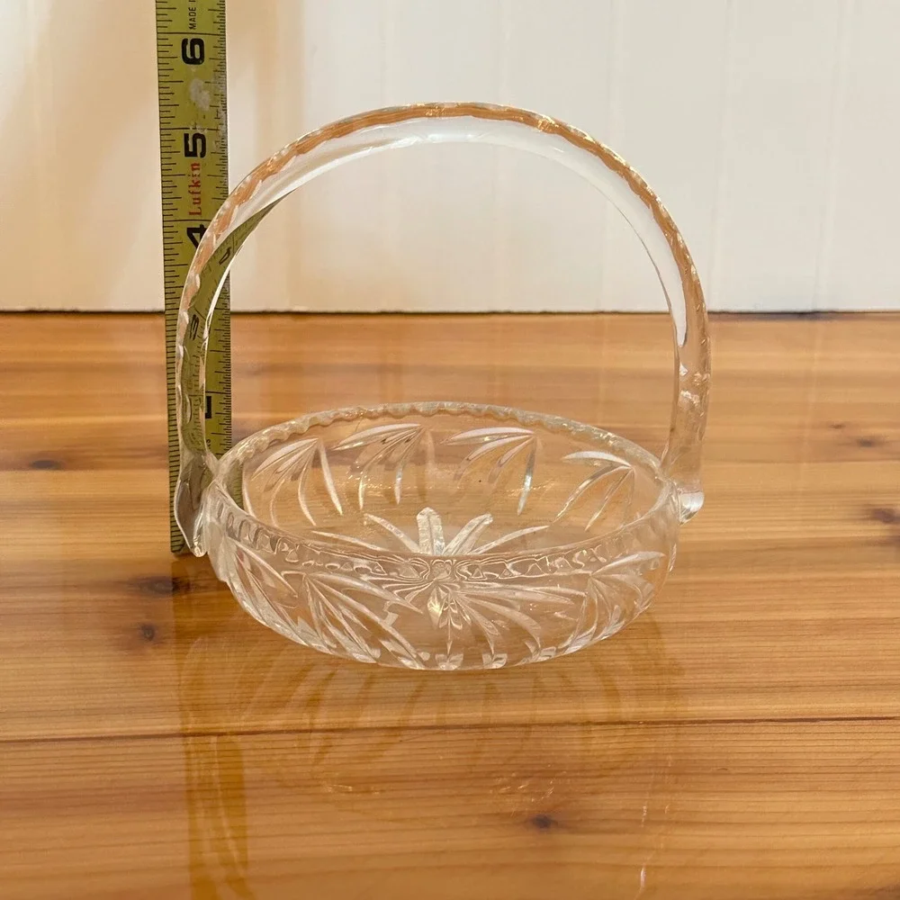 Vintage Cut Glass Basket Home Decor Clear Excellent Starburst Fan Pattern